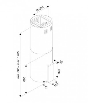 Poza Hota tip Insula Tornado Tube Island 1200 (40) LED, 1 motor, inaltime 90-120 cm, 4 viteze, absorbtie 1200 m3/ora, Inox